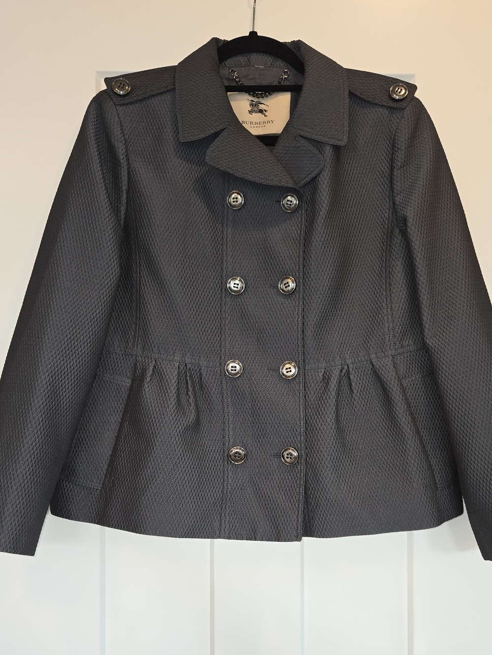 Burberry London Adrienne Diamond-weave Pleated Coat Sz M